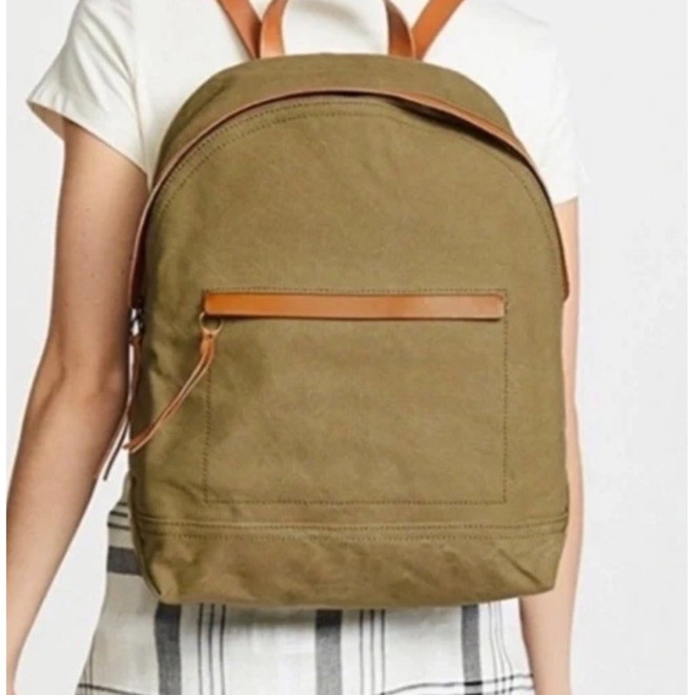 Madewell Charleston‎ Backpack khaki Olive Green Canvas. Leather Trim Large